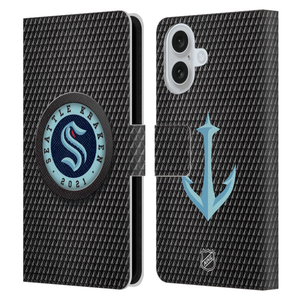 NHL Seattle Kraken Puck Texture Leather Book Wallet Case Cover For Apple iPhone 16