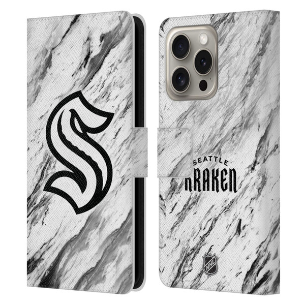 NHL Seattle Kraken Marble Leather Book Wallet Case Cover For Apple iPhone 16 Pro
