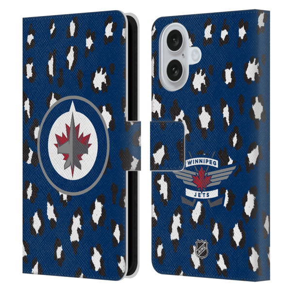 NHL Winnipeg Jets Leopard Patten Leather Book Wallet Case Cover For Apple iPhone 16