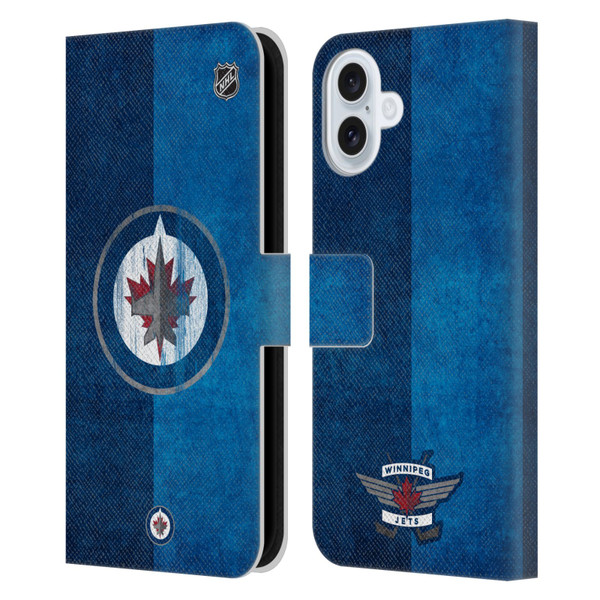 NHL Winnipeg Jets Half Distressed Leather Book Wallet Case Cover For Apple iPhone 16 Plus