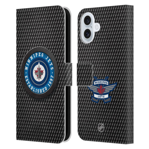 NHL Winnipeg Jets Puck Texture Leather Book Wallet Case Cover For Apple iPhone 16 Plus