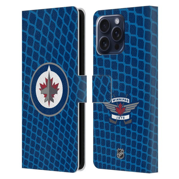 NHL Winnipeg Jets Net Pattern Leather Book Wallet Case Cover For Apple iPhone 16 Pro Max