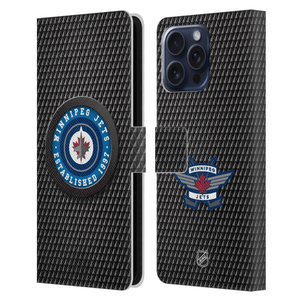 NHL Winnipeg Jets Puck Texture Leather Book Wallet Case Cover For Apple iPhone 16 Pro Max