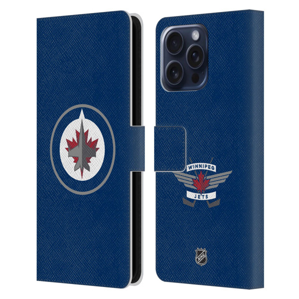 NHL Winnipeg Jets Plain Leather Book Wallet Case Cover For Apple iPhone 16 Pro Max