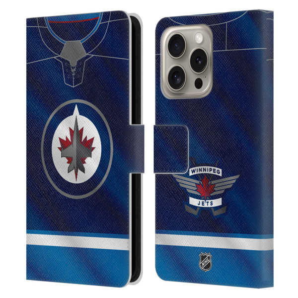 NHL Winnipeg Jets Jersey Leather Book Wallet Case Cover For Apple iPhone 16 Pro