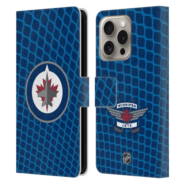 NHL Winnipeg Jets Net Pattern Leather Book Wallet Case Cover For Apple iPhone 16 Pro