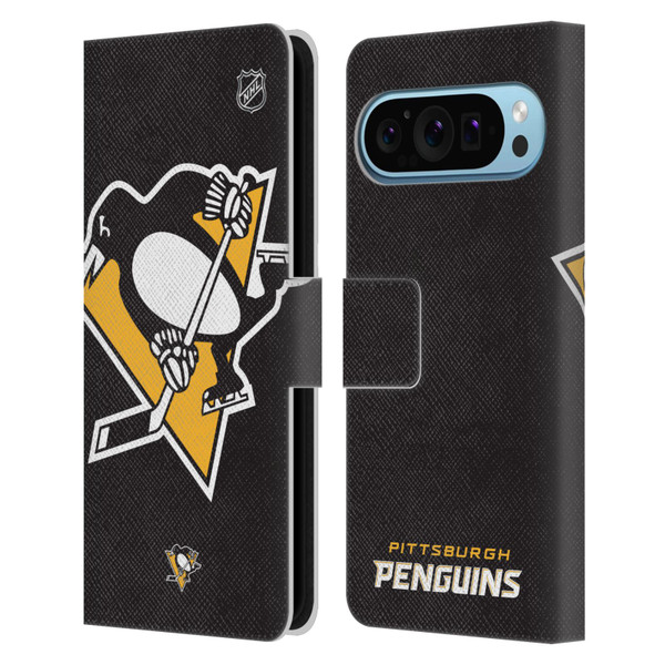 NHL Pittsburgh Penguins Oversized Leather Book Wallet Case Cover For Google Pixel 9 / Pixel 9 Pro