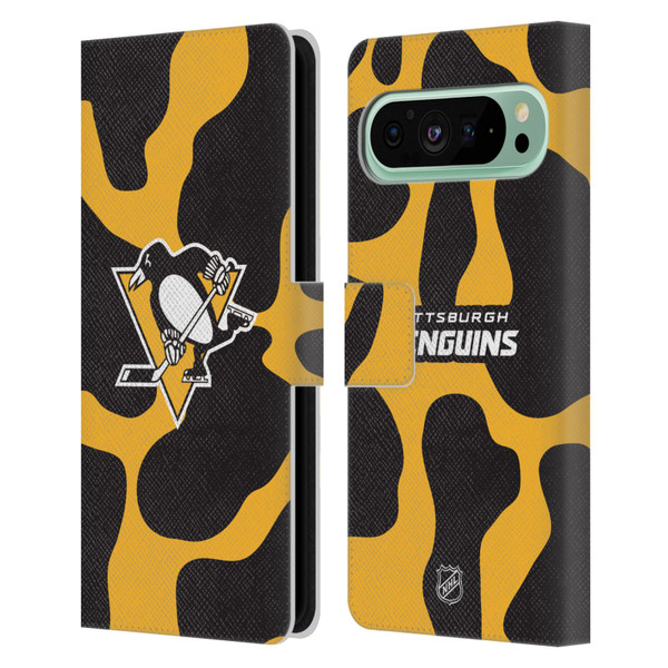 NHL Pittsburgh Penguins Cow Pattern Leather Book Wallet Case Cover For Google Pixel 9 Pro XL