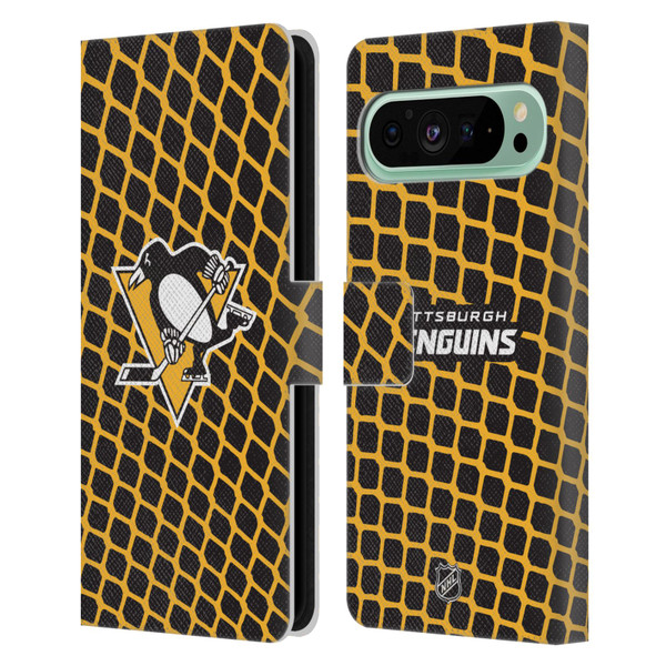 NHL Pittsburgh Penguins Net Pattern Leather Book Wallet Case Cover For Google Pixel 9 Pro XL
