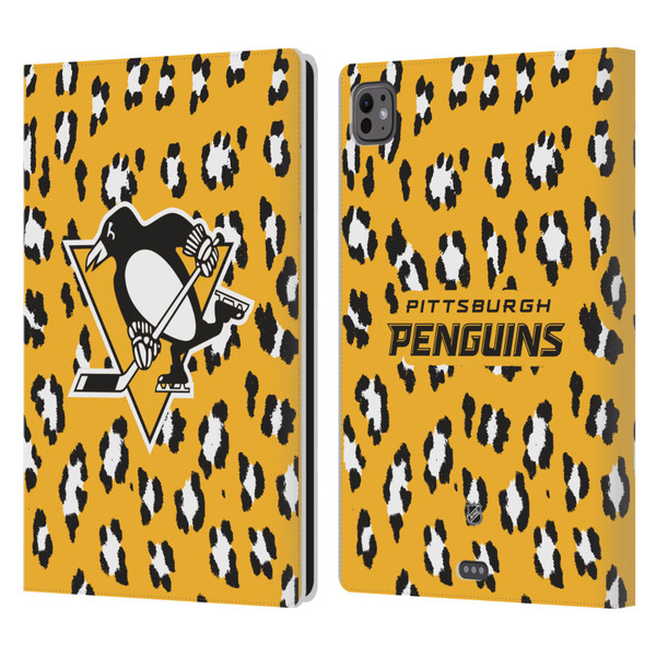 NHL Pittsburgh Penguins Leopard Patten Leather Book Wallet Case Cover For Apple iPad Pro 11 M4 2024