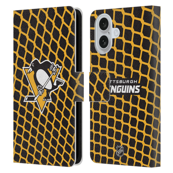 NHL Pittsburgh Penguins Net Pattern Leather Book Wallet Case Cover For Apple iPhone 16