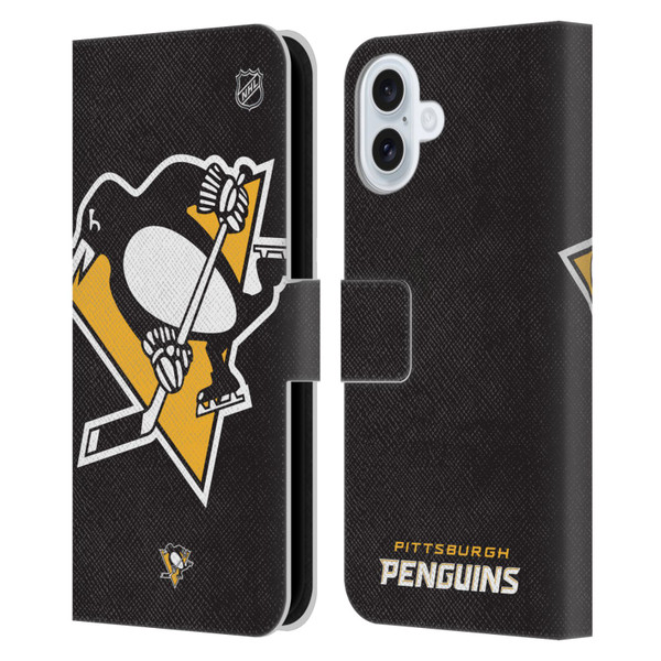 NHL Pittsburgh Penguins Oversized Leather Book Wallet Case Cover For Apple iPhone 16 Plus