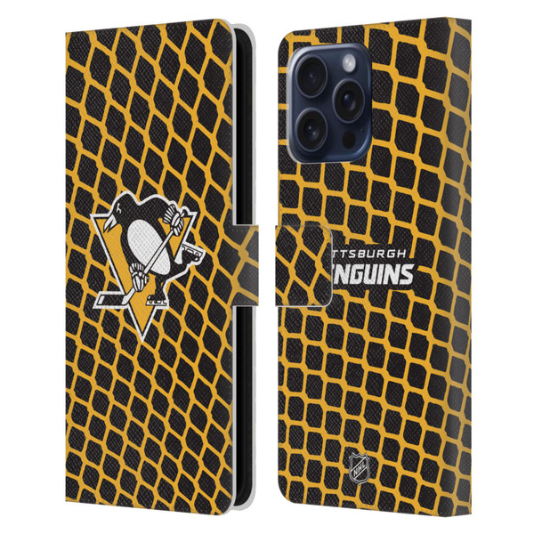 NHL Pittsburgh Penguins Net Pattern Leather Book Wallet Case Cover For Apple iPhone 16 Pro Max