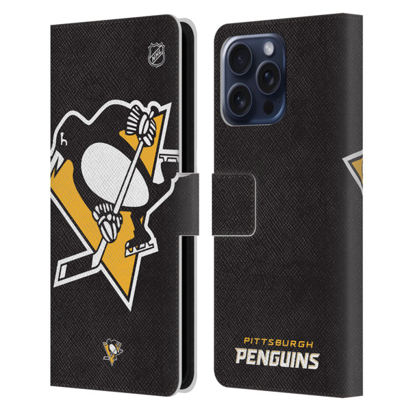 NHL Pittsburgh Penguins Oversized Leather Book Wallet Case Cover For Apple iPhone 16 Pro Max