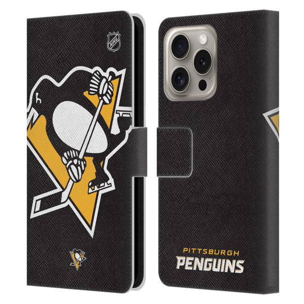NHL Pittsburgh Penguins Oversized Leather Book Wallet Case Cover For Apple iPhone 16 Pro