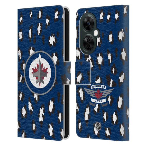 NHL Winnipeg Jets Leopard Patten Leather Book Wallet Case Cover For OnePlus Nord CE 3 Lite 5G