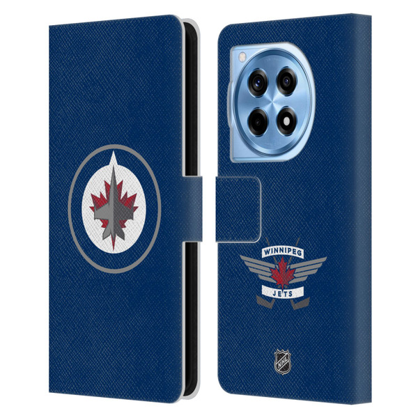NHL Winnipeg Jets Plain Leather Book Wallet Case Cover For OnePlus 12R