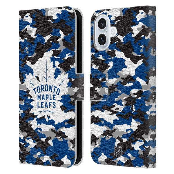 NHL Toronto Maple Leafs Camouflage Leather Book Wallet Case Cover For Apple iPhone 16 Plus
