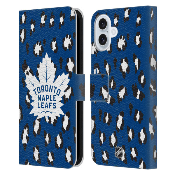 NHL Toronto Maple Leafs Leopard Patten Leather Book Wallet Case Cover For Apple iPhone 16 Plus