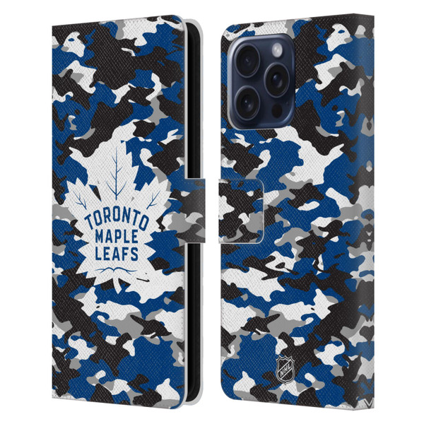 NHL Toronto Maple Leafs Camouflage Leather Book Wallet Case Cover For Apple iPhone 16 Pro Max