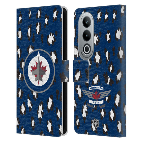 NHL Winnipeg Jets Leopard Patten Leather Book Wallet Case Cover For OPPO OnePlus Ace 3V 5G