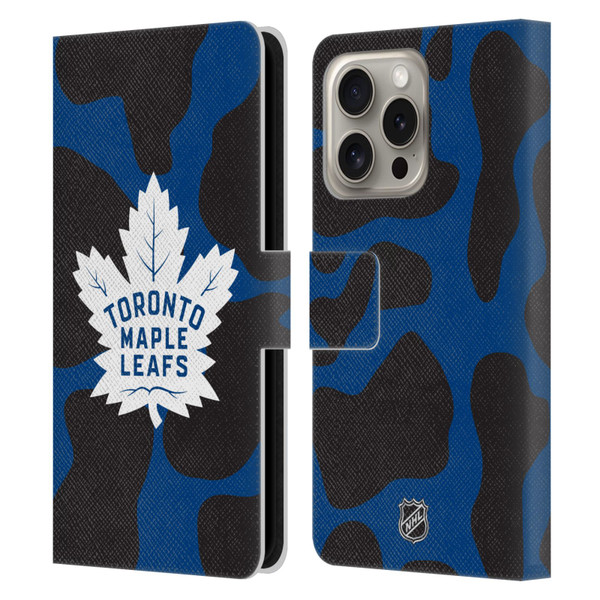 NHL Toronto Maple Leafs Cow Pattern Leather Book Wallet Case Cover For Apple iPhone 16 Pro