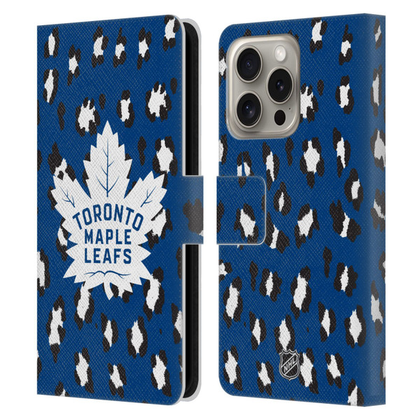 NHL Toronto Maple Leafs Leopard Patten Leather Book Wallet Case Cover For Apple iPhone 16 Pro