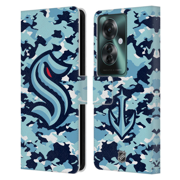 NHL Seattle Kraken Camouflage Leather Book Wallet Case Cover For OPPO Reno11 F 5G / F25 Pro 5G