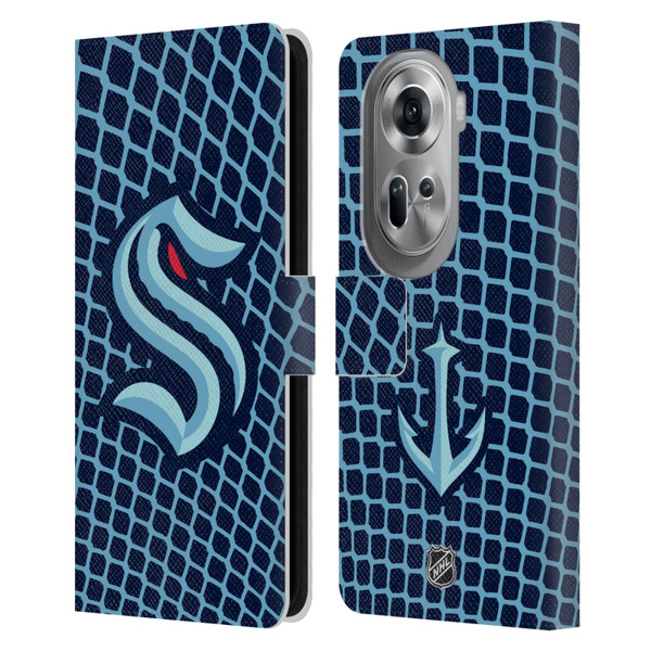 NHL Seattle Kraken Net Pattern Leather Book Wallet Case Cover For OPPO Reno11 Pro