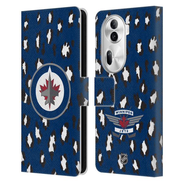 NHL Winnipeg Jets Leopard Patten Leather Book Wallet Case Cover For OPPO Reno11