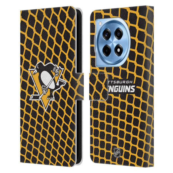 NHL Pittsburgh Penguins Net Pattern Leather Book Wallet Case Cover For OnePlus 12R