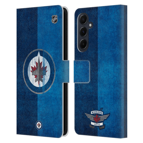 NHL Winnipeg Jets Half Distressed Leather Book Wallet Case Cover For Samsung Galaxy A55 5G