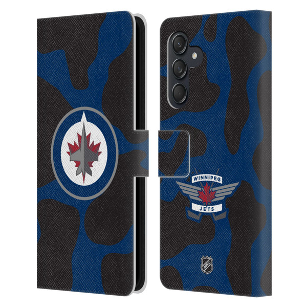 NHL Winnipeg Jets Cow Pattern Leather Book Wallet Case Cover For Samsung Galaxy M55 5G