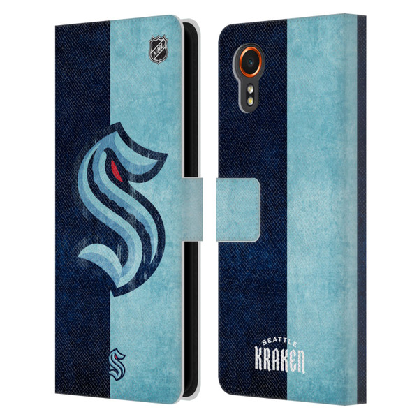 NHL Seattle Kraken Half Distressed Leather Book Wallet Case Cover For Samsung Galaxy Xcover7 5G