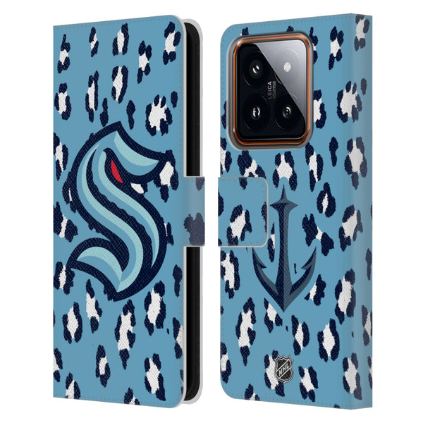 NHL Seattle Kraken Leopard Patten Leather Book Wallet Case Cover For Xiaomi 14