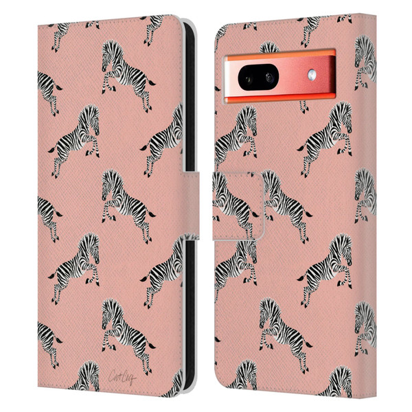 Cat Coquillette Tropical Wildlife Zebra Leap Pattern Leather Book Wallet Case Cover For Google Pixel 7a