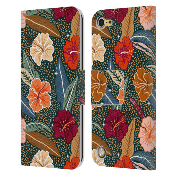 Cat Coquillette Tropical Wildlife African Hibiscus Leather Book Wallet Case Cover For Apple iPod Touch 5G 5th Gen