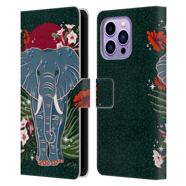 Cat Coquillette Tropical Wildlife Elephant And Aloe Leather Book Wallet Case Cover For Apple iPhone 14 Pro Max
