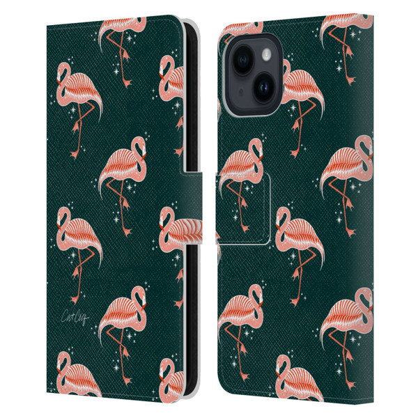 Cat Coquillette Tropical Wildlife Flamingo Sparkles Leather Book Wallet Case Cover For Apple iPhone 15
