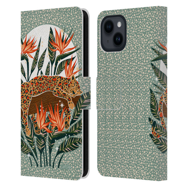 Cat Coquillette Tropical Wildlife Leopard Moonrise Leather Book Wallet Case Cover For Apple iPhone 15