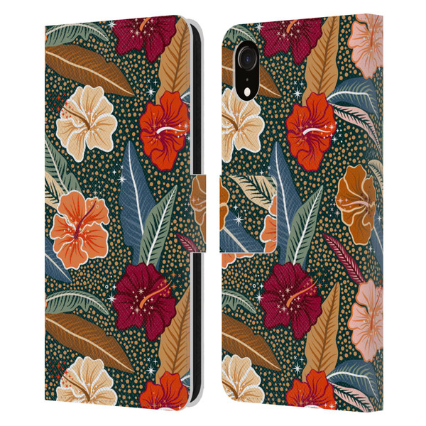 Cat Coquillette Tropical Wildlife African Hibiscus Leather Book Wallet Case Cover For Apple iPhone XR