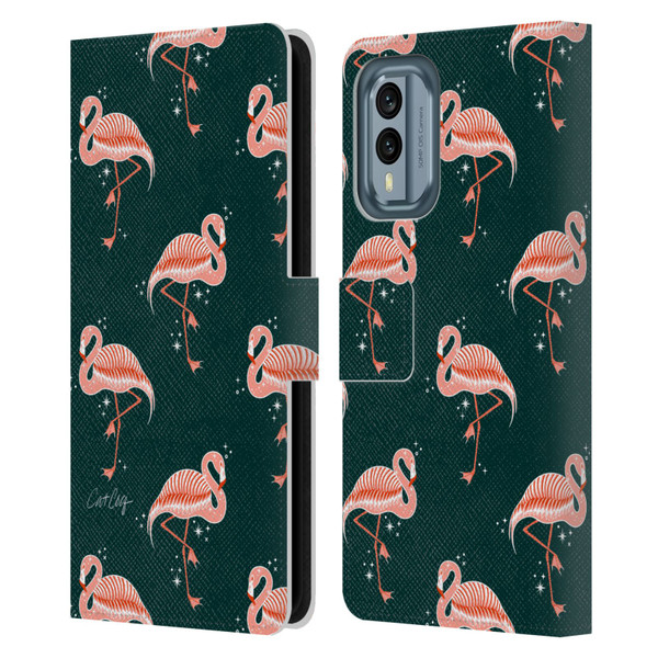 Cat Coquillette Tropical Wildlife Flamingo Sparkles Leather Book Wallet Case Cover For Nokia X30