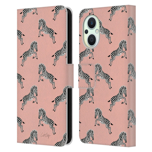 Cat Coquillette Tropical Wildlife Zebra Leap Pattern Leather Book Wallet Case Cover For OPPO Reno8 Lite