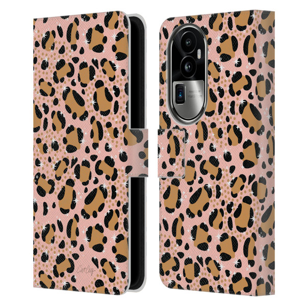 Cat Coquillette Tropical Wildlife Sparkly Leopard Print Leather Book Wallet Case Cover For OPPO Reno10 Pro+