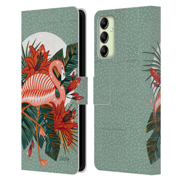 Cat Coquillette Tropical Wildlife Flamingo And Lilies Leather Book Wallet Case Cover For Samsung Galaxy A14 5G