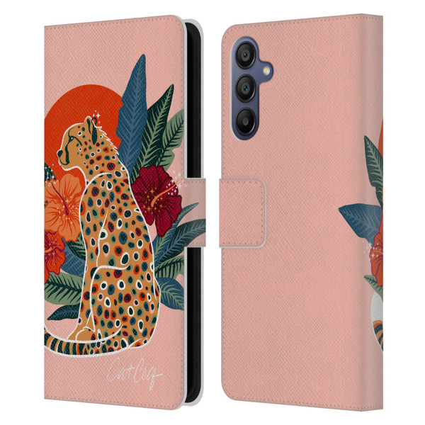 Cat Coquillette Tropical Wildlife Cheetah And Hibiscus Leather Book Wallet Case Cover For Samsung Galaxy A15