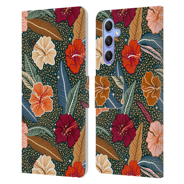 Cat Coquillette Tropical Wildlife African Hibiscus Leather Book Wallet Case Cover For Samsung Galaxy A34 5G