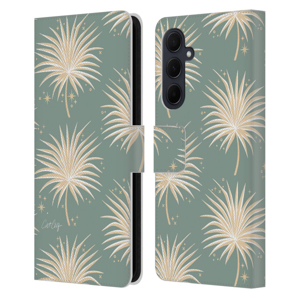 Cat Coquillette Tropical Wildlife Fan Palm Sparkles Leather Book Wallet Case Cover For Samsung Galaxy A35 5G