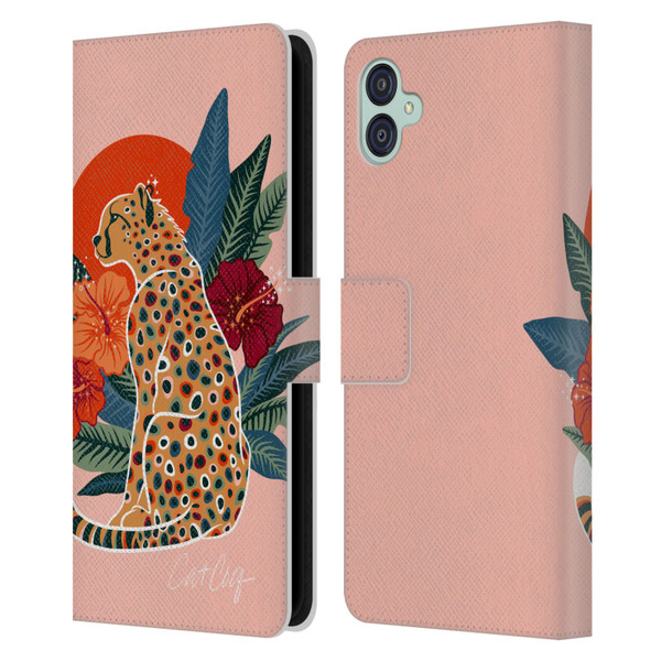 Cat Coquillette Tropical Wildlife Cheetah And Hibiscus Leather Book Wallet Case Cover For Samsung Galaxy M04 5G / A04e
