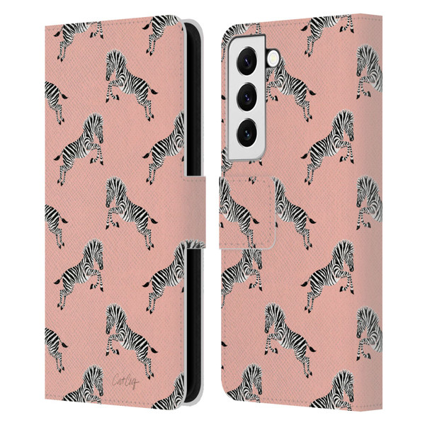 Cat Coquillette Tropical Wildlife Zebra Leap Pattern Leather Book Wallet Case Cover For Samsung Galaxy S22 5G